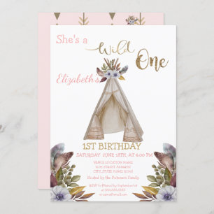 Convites Selvagem Um, Setas, Tent, Flores Primeiro Aniversá