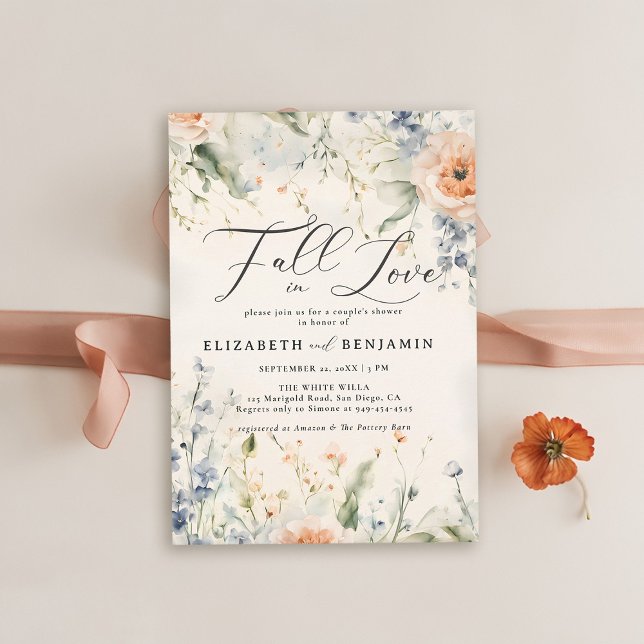 Convites Selvagens Fête Romântico Casal de Queda (fall bridal shower couples invitation coed jack jill wildflowers garden romantic watercolor)