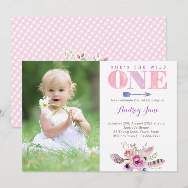 convites selvagens, o grande, cartão com fotos pri (Frente/Verso)