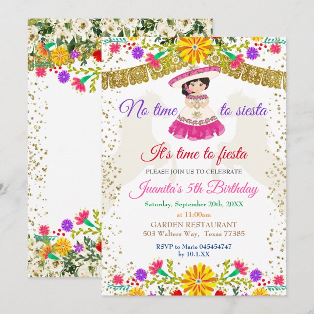 Convites Sem tempo para Siesta Vamos Fiesta Birthday Fiesta (Frente/Verso)