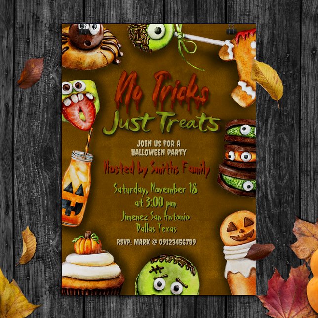 Convites Sem Truques Apenas Tratamentos - Festa de Hallowee (No Tricks Just Treats - Halloween Party Invitation)