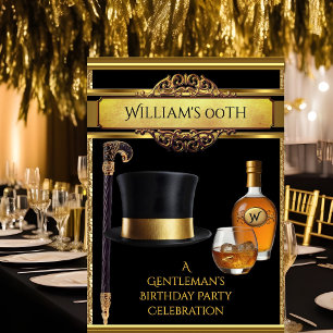 Convites Senhor Whisky Elegante Dourado Preto Aniversário 