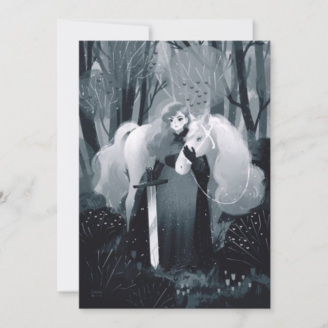 Convites Senhora com Espada e Cavalo Branco Preto e Branco (Frente)