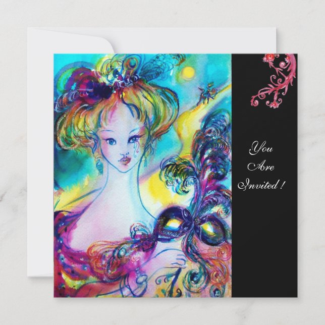 Convites SENHORA COM MÁSCARA / Baile de Máscaras Veneziano, (Frente)