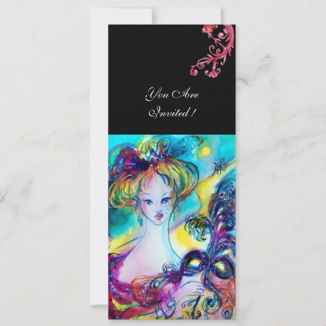 Convites SENHORA COM MÁSCARA/Bola de Mascarada veneziana,pr (Frente)