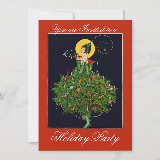 Convites SENHORA COM NATAL DÁ PRESENTES ART DECO Xmas (Frente)