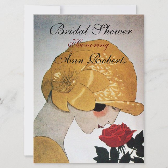 CONVITES SENHORA COM ROSA VERMELHA DO CHÁ DE PANELA MONOGRA (Frente)