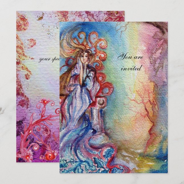 Convites SENHORA DO LAGO 1, azul rosa brilhante vibrante (Frente/Verso)