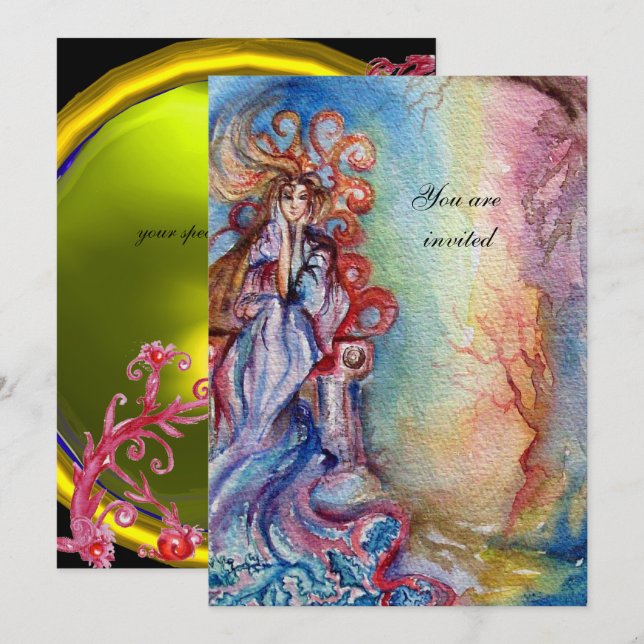 Convites SENHORA DO LAGO vibrante azul brilhante amarelo ro (Frente/Verso)