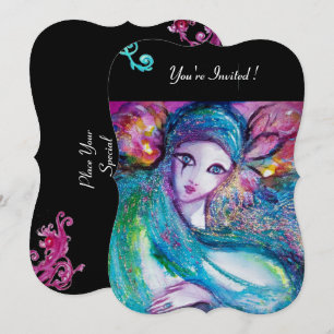 Convites SENHORA MÁSCARA AZUL Festa de Máscaras, Floral Pre