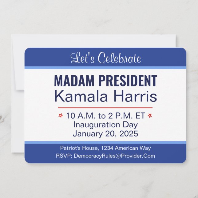 Convites Senhora Presidente Kamala Harris Inauguração (Verso)