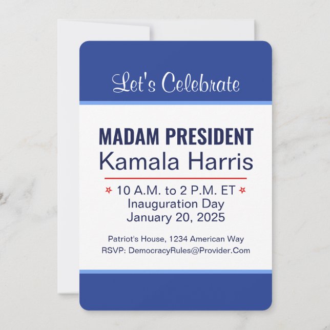 Convites Senhora Presidente Kamala Harris Inauguração (Verso)