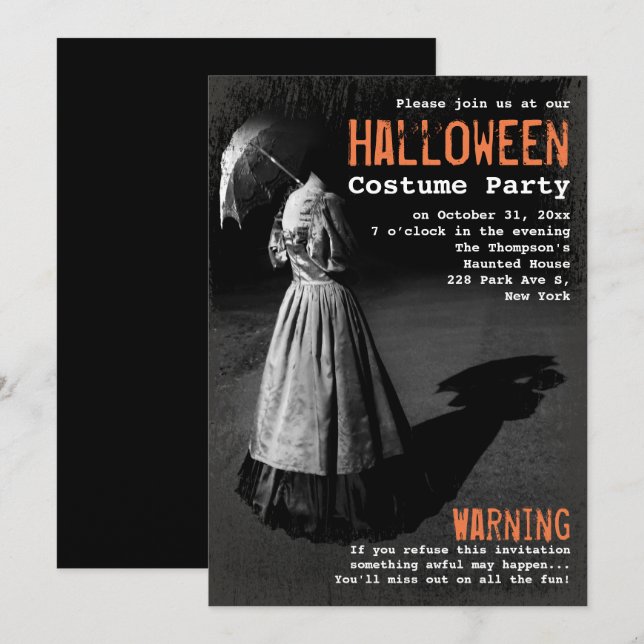 Convites Senhora Spooky sem Festa Única de Halloween (Frente/Verso)