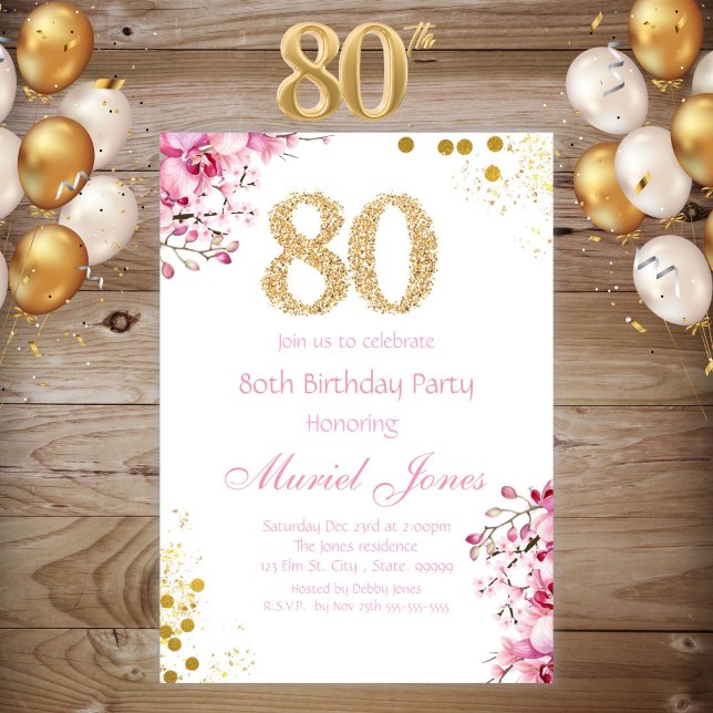 Convites Senhoras Mulher 80 Floral Aniversário (Criador carregado)