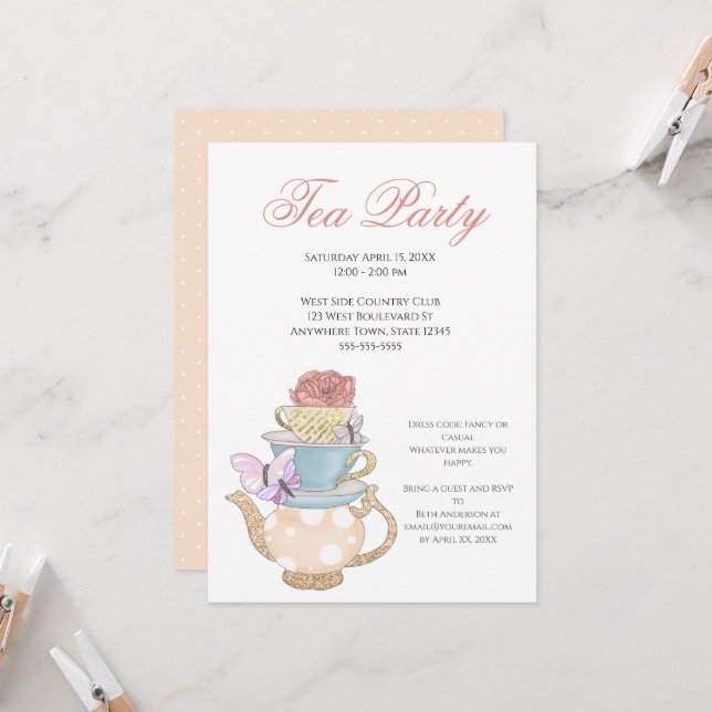 Convites Senhoras Tea Party Ideas (Frente/Verso In Situ)