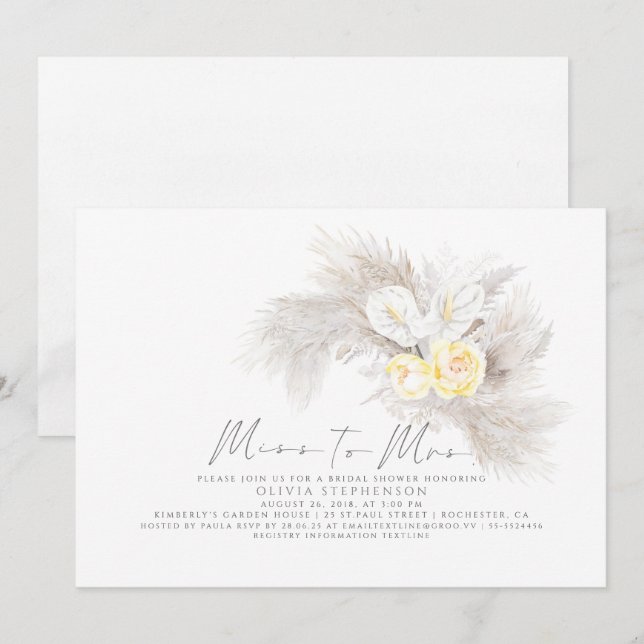 Convites Senhorita ao Chá de panela Floral da Sra. Pampas G (Frente/Verso)