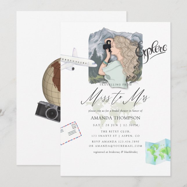 Convites Senhorita - Chá de panela de Viagem de Aventura de (Frente/Verso)