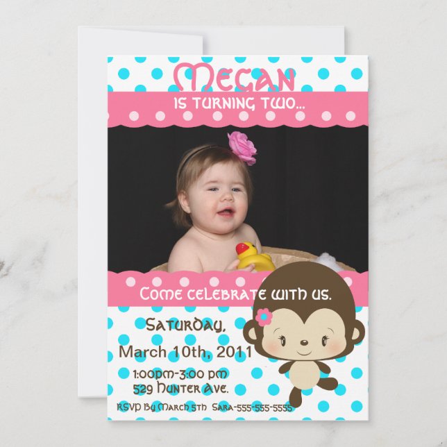 Convites Senhorita Macaco Aniversário (Frente)