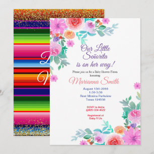 Convites Senorita Floral Fiesta Baby Shower Garota de Ouro