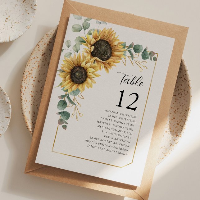 Convites Sentado de Casamento de Girassol Eucalyptus (Sunflower Eucalyptus Wedding Reception Table Number Card)