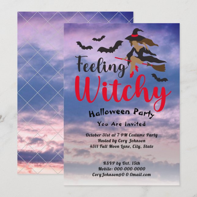 Convites Sentindo Vermelho Testemunha, Festa de Halloween d (Frente/Verso)