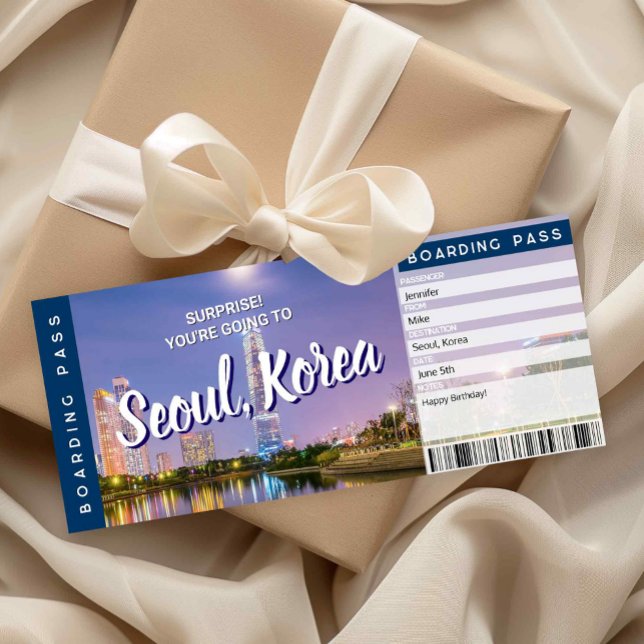 Convites Seoul Surprise Trip Boarding Pass Gift Ticket Card (Korea Travel Reveal Boarding Pass)