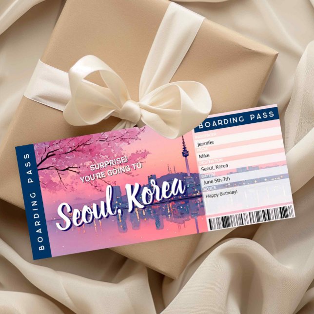 Convites Seoul Surprise Trip Boarding Pass Gift Ticket Card (Criador carregado)