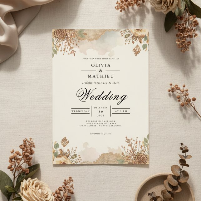 Convites Sepia Autumnal Bloom Wedding (Criador carregado)