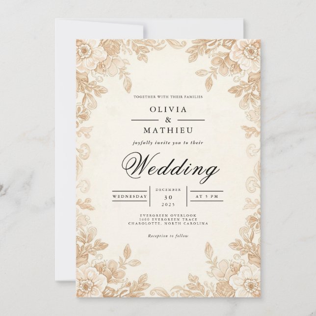 Convites Sepia Blossom Casamento Romântico (Frente)