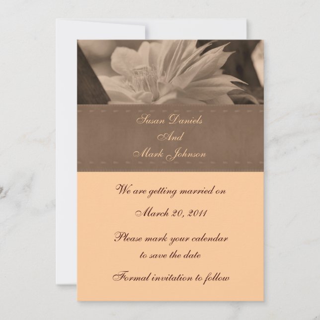 Convites Sepia Clematis Flower Wedding A Data (Frente)