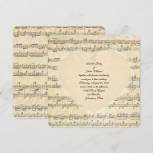 Convites sépia coração de casamento na música