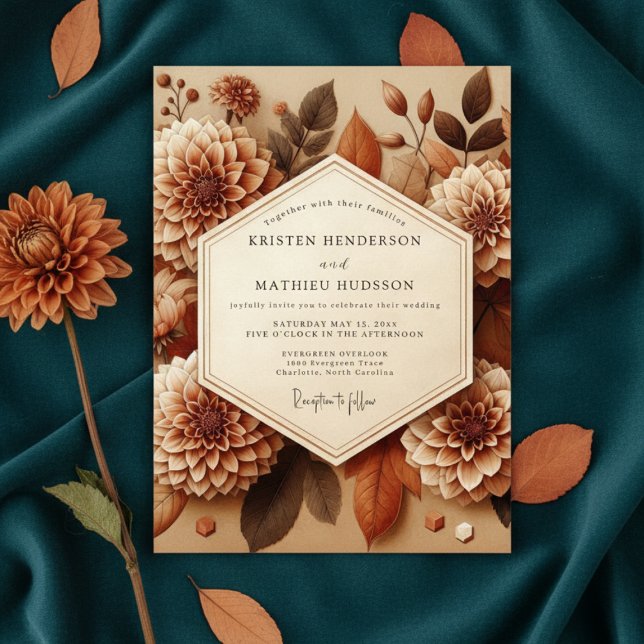 Convites Sepia Dahlia Autumn Romance Wedding (Criador carregado)