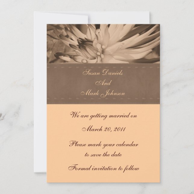Convites Sepia Dahlia Flower Wedding A Data (Frente)