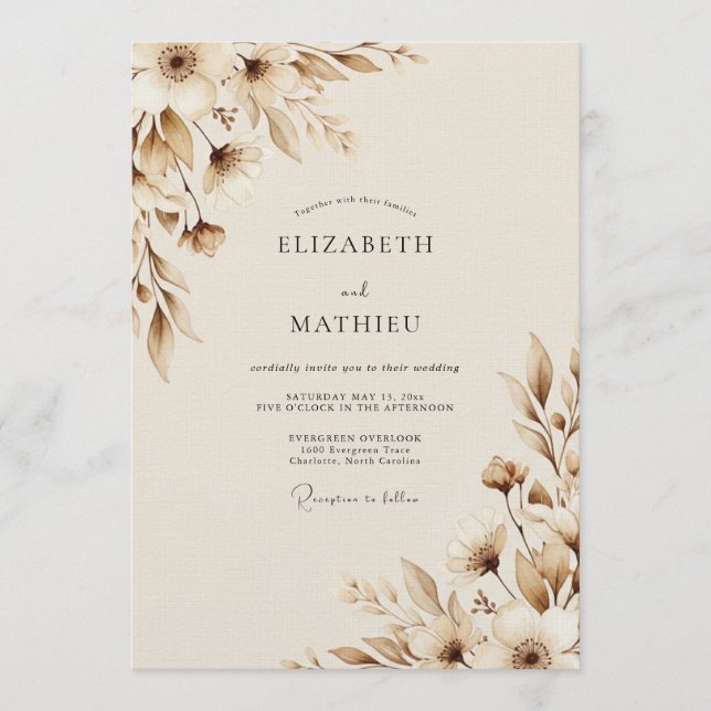 Convites Sepia Earthy Botanical Wedding (Frente)