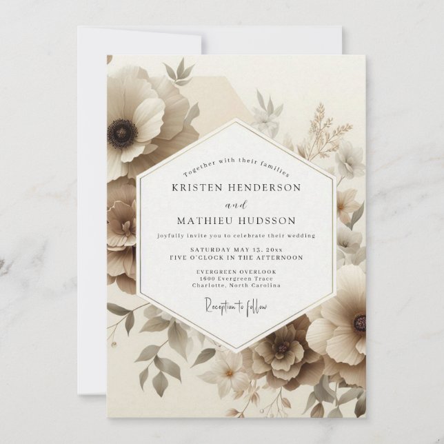 Convites Sepia Floral Romance Wedding (Frente)