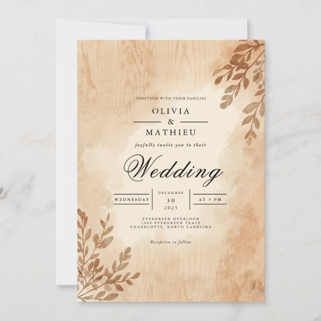 Convites Sepia Leafy Arch Romance Wedding (Frente)