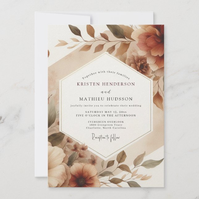Convites Sepia Romantic Bloom Wedding (Frente)