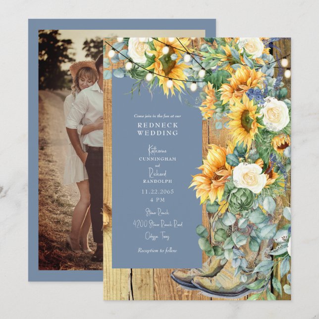 Convites Sequência De Cordas De Cabelo Vermelho Boots Cowbo (Frente/Verso)