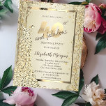 Convites Sequências Chic Vestir aniversário de 40 anos Dour<br><div class="desc">Douradas sequências vestem-se e confetem sobre fundo dourado.</div>