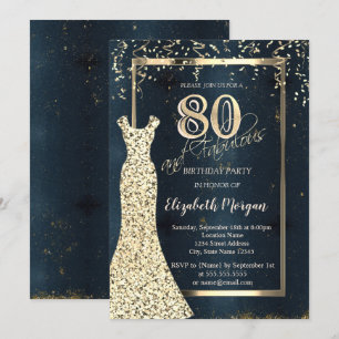 Convites Sequências Douradas Escuro, Quadro, 80 Azul Aniver