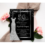 Convites Sequências Prateadas Vestir 50º aniversário<br><div class="desc">As sequências de prata se vestem e confetem sobre fundo preto.</div>