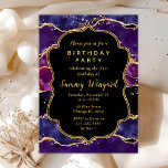 Convites Sequências Roxas Escuras e Douradas Agitam Anivers<br><div class="desc">Este elegante e glamouroso convite de aniversário apresenta um fundo de mármore roxo escuro com sotaques de ouro falso. O texto combina o script manuscrito e as fontes sans serif modernas para um aspecto elegante e sofisticado. As sequências e a textura em apuros criam a mistura perfeita de chic e...</div>