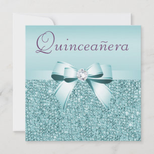 Convites Sequências Teais Impressas e Quinceanera Arco