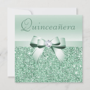 Convites Sequências Verde Mint, Quinceanera Arco e Diamant