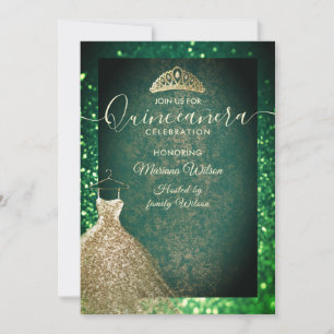 Convites Sequências verdes Douradas de chic vestem tiara Qu