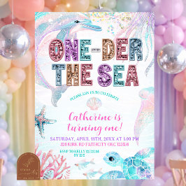 Convites sequin glitter ONEder the sea birthday invitation