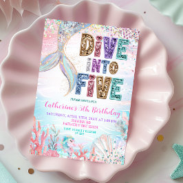 Convites Sequin Glitters Dive into five mermaid bash Birthd
