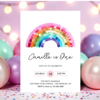 Convites Sequin Rainbow Birthday party Invitation