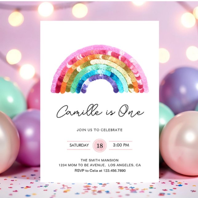 Convites Sequin Rainbow Birthday party Invitation (Criador carregado)