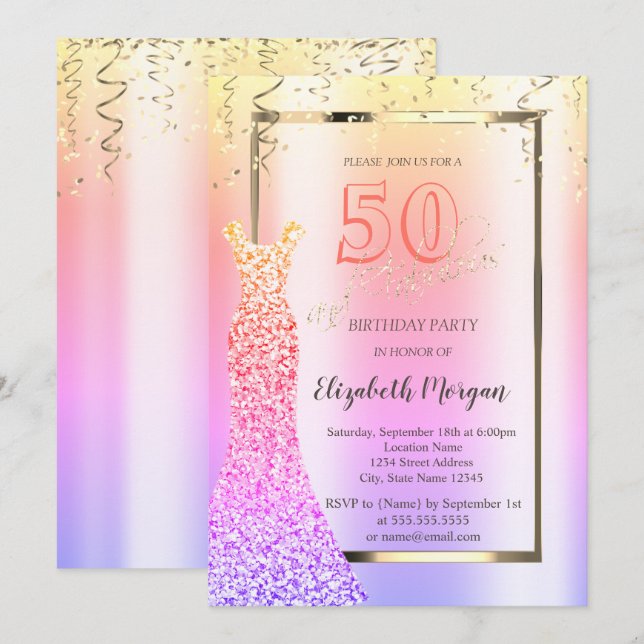 Convites Sequins Dress Ombre 50º aniversário (Frente/Verso)